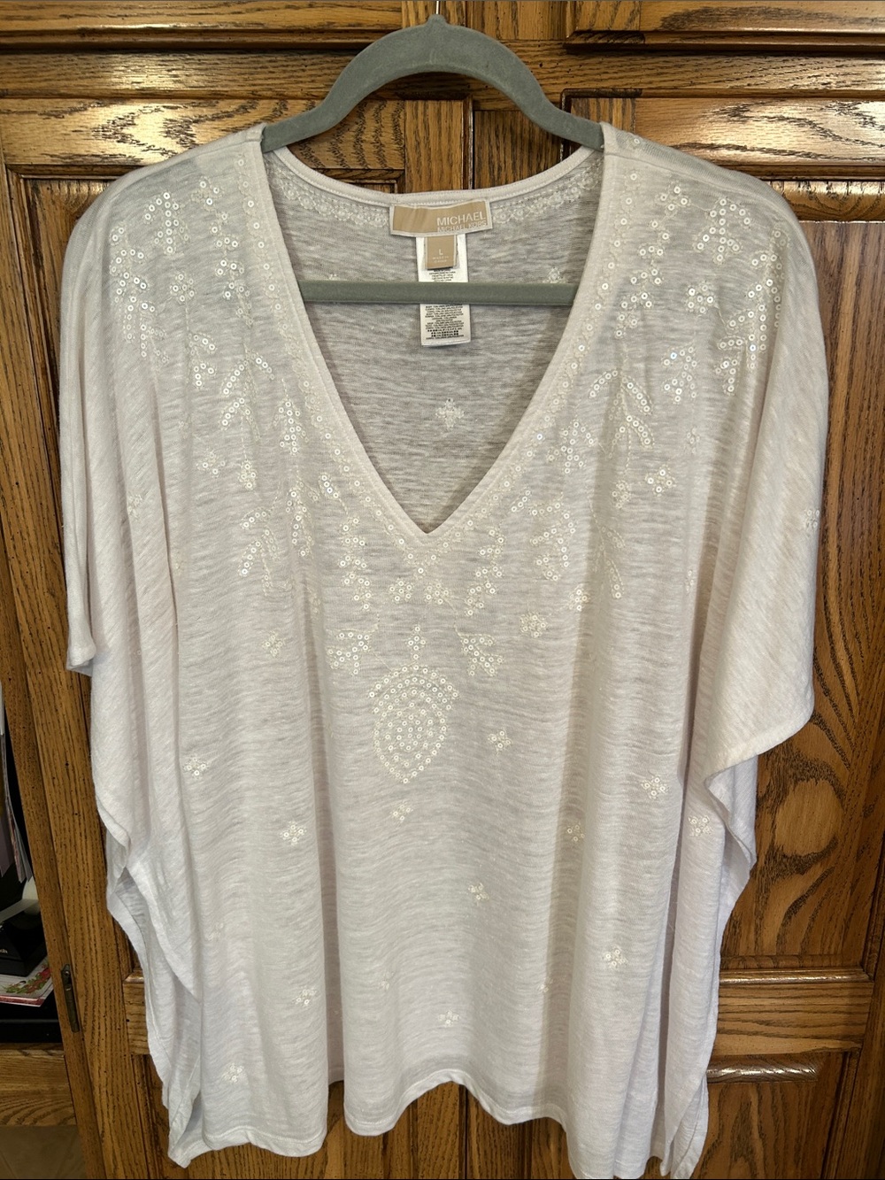 Michael Kors Ivory Sequin V-Neck Tunic Top